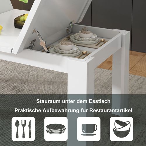 Table à Manger 120x70cm-avec Espace De Rangement-table à Manger Rectangulair-blanche