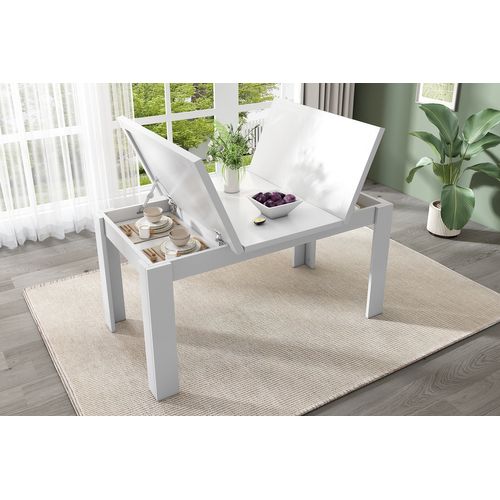 Table à Manger 120x70cm-avec Espace De Rangement-table à Manger Rectangulair-blanche