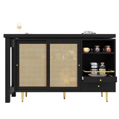 Table De Bar Pivotante à 360°-extensible-desserte De Rangement-la Cuisine Et La Salle à Manger-noir