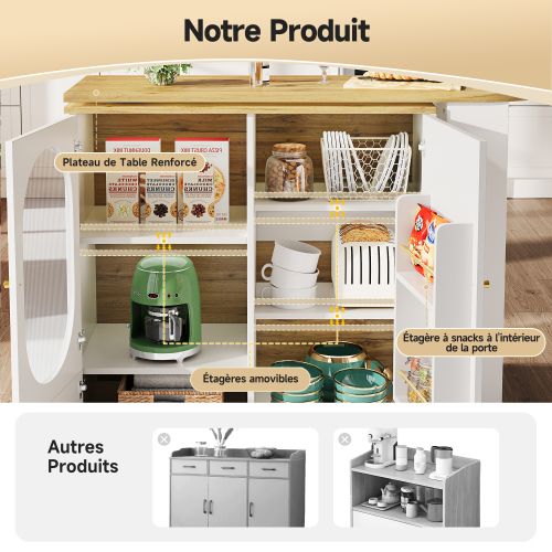 Table De Bar Pivotante à 360°-extensible-desserte De Rangement-la Cuisine Et La Salle à Manger-blanc