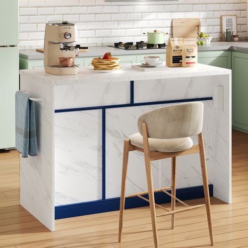 Ilôt Central 120x60x91cm-cuisine Comptoir Câble D'alimentation De 1,5 M De Long-ports USB-blanc