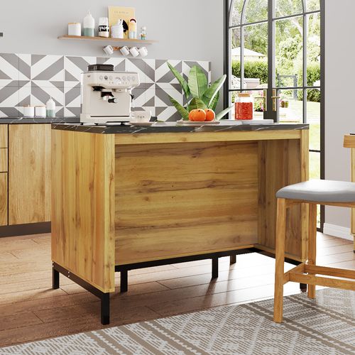 Ilôt Central 120×75×90cm-cuisine Comptoir-finition Grain De Chêne-dos Avec Coin Bar-naturel