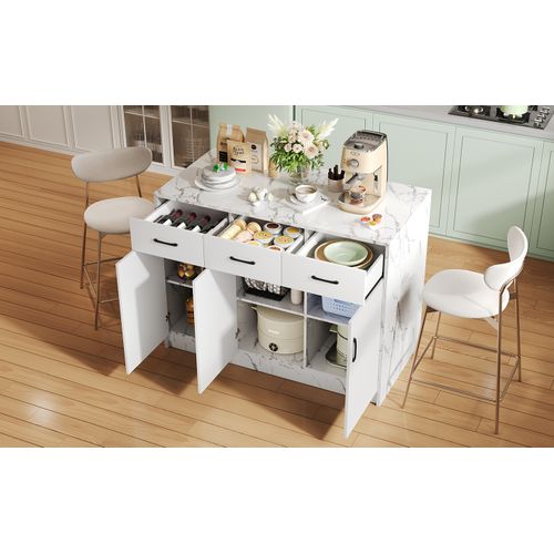 Ilôt Central 120×60×90,5cm-cuisine Comptoir-en Marbre Blanc-dos Avec Coin Bar-blanc