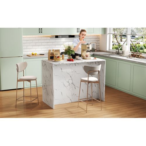 Ilôt Central 120×60×90,5cm-cuisine Comptoir-en Marbre Blanc-dos Avec Coin Bar-blanc