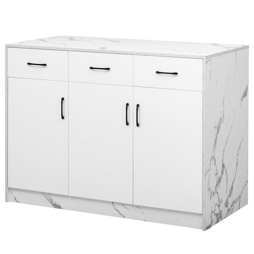 Ilôt Central 120×60×90,5cm-cuisine Comptoir-en Marbre Blanc-dos Avec Coin Bar-blanc