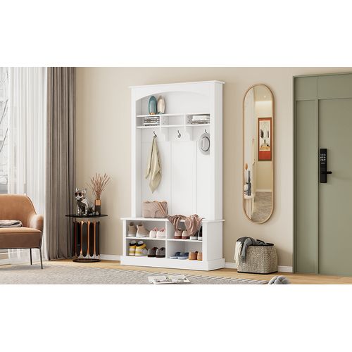 Vestiaire D’entrée120x40x190 Cm-meuble D’entrée Avec Banc Et Étagère à Chaussures-blanc