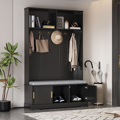 Vestiaire D’entrée120x40x191 Cm-meuble D’entrée Avec Banc Et Étagère à Chaussures-noir