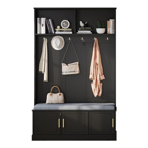 Vestiaire D’entrée120x40x191 Cm-meuble D’entrée Avec Banc Et Étagère à Chaussures-noir