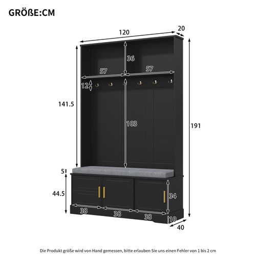 Vestiaire D’entrée120x40x191 Cm-meuble D’entrée Avec Banc Et Étagère à Chaussures-noir