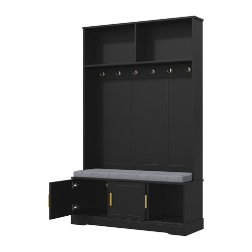 Vestiaire D’entrée120x40x191 Cm-meuble D’entrée Avec Banc Et Étagère à Chaussures-noir