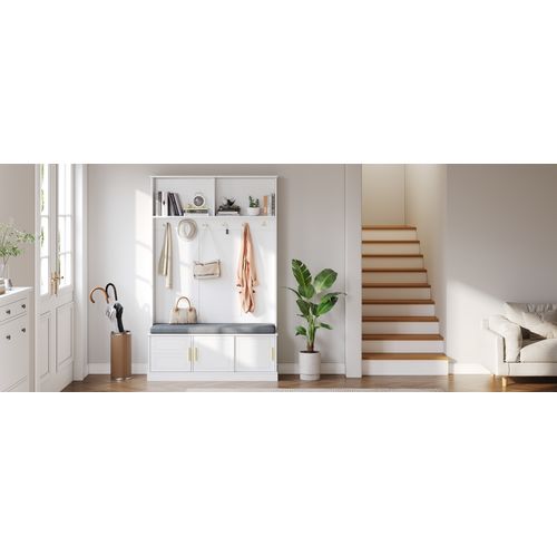 Vestiaire D’entrée120x40x191 Cm-meuble D’entrée Avec Banc Et Étagère à Chaussures-blanc