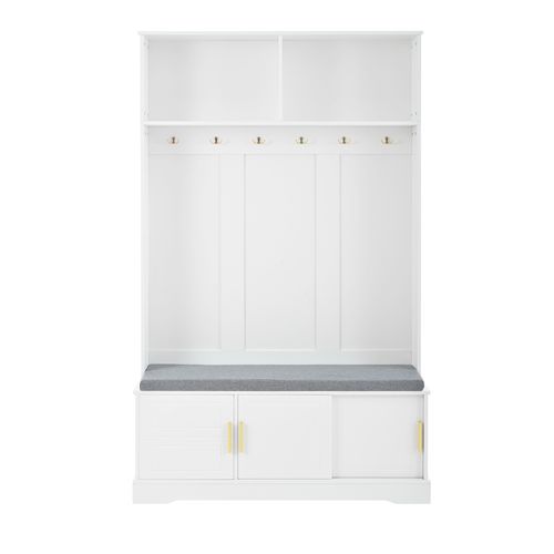 Vestiaire D’entrée120x40x191 Cm-meuble D’entrée Avec Banc Et Étagère à Chaussures-blanc