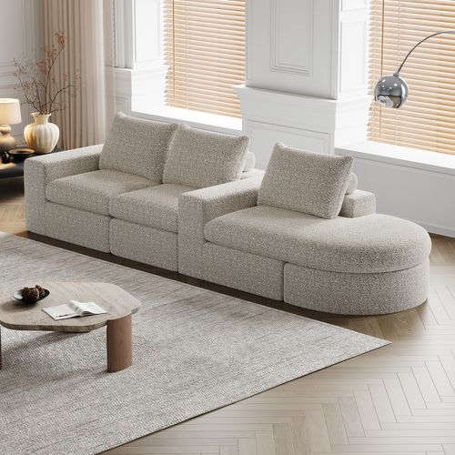 Canapé Modulable D'angle En Tissu Chenille - Beige