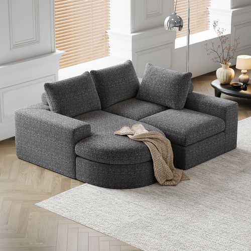 Canapé Modulable D'angle En Tissu Chenille - Gris