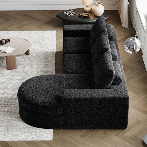 Canapé Modulable D'angle En Tissu Chenille - Noir