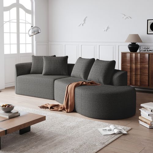 Canapé Modulable - 4 Coussins Décoratifs - Gris Foncé