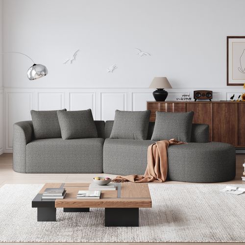 Canapé Modulable - 4 Coussins Décoratifs - Gris Foncé