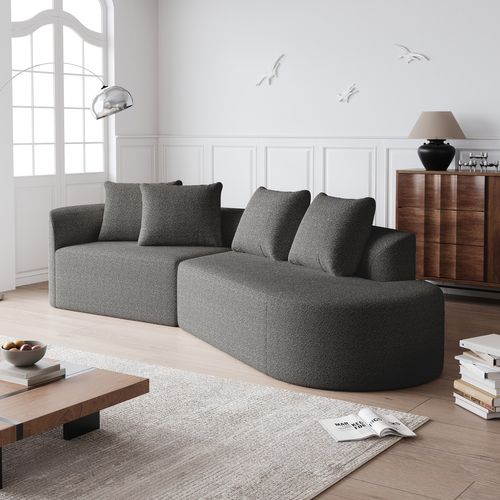 Canapé Modulable - 4 Coussins Décoratifs - Gris Foncé