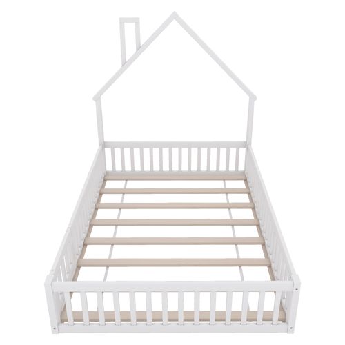 Lit Enfant 140 X 190 Cm - En Bois Massif - Blanc