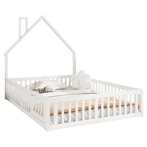 Lit Enfant 140 X 190 Cm - En Bois Massif - Blanc