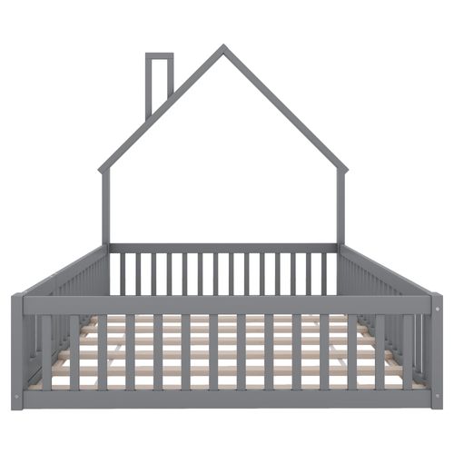 Lit Enfant 140 X 190 Cm - En Bois Massif - Gris