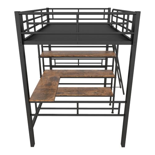 Lit Mezzanine 90*200cm-lit Avec Bureau-plusieurs Étagères-rampe-échelle-cadre En Fer-noir