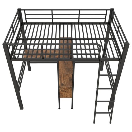 Lit Mezzanine 90*200cm-lit Avec Bureau-plusieurs Étagères-rampe-échelle-cadre En Fer-noir