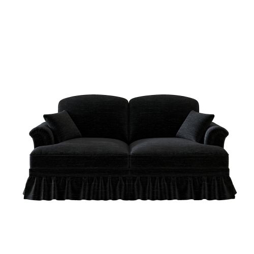 Canapé 2 Places-avec Accoudoirs Évasés-canapé Modulaire-cantonnière Amovible-en Chenille-noir