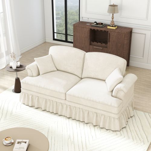 Canapé 2 Places-avec Accoudoirs Évasés-canapé Modulaire-cantonnière Amovible-en Chenille-blanc