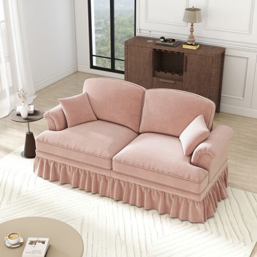 Canapé 2 Places-avec Accoudoirs Évasés-canapé Modulaire-cantonnière Amovible-en Chenille-rose