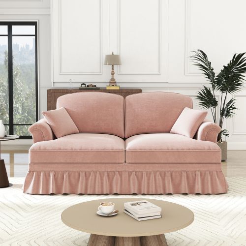 Canapé 2 Places-avec Accoudoirs Évasés-canapé Modulaire-cantonnière Amovible-en Chenille-rose