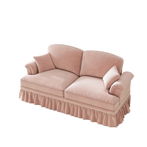 Canapé 2 Places-avec Accoudoirs Évasés-canapé Modulaire-cantonnière Amovible-en Chenille-rose