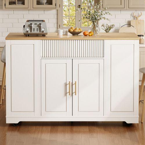 Îlot De Cuisine Avec Rangement-armoire De Cuisine à Roulettes-poubelle Intégrée-chariot-blanc