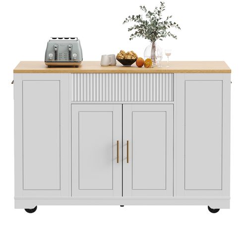 Îlot De Cuisine Avec Rangement-armoire De Cuisine à Roulettes-poubelle Intégrée-chariot-blanc