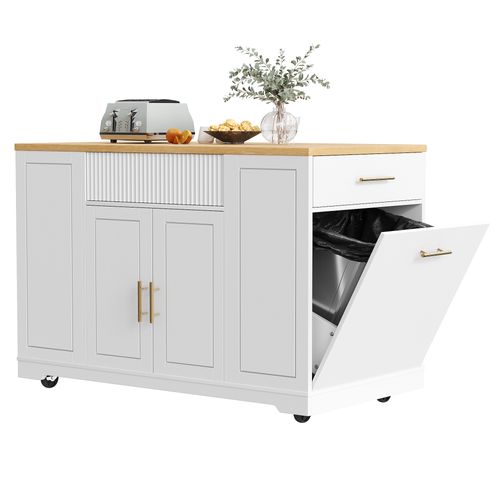 Îlot De Cuisine Avec Rangement-armoire De Cuisine à Roulettes-poubelle Intégrée-chariot-blanc