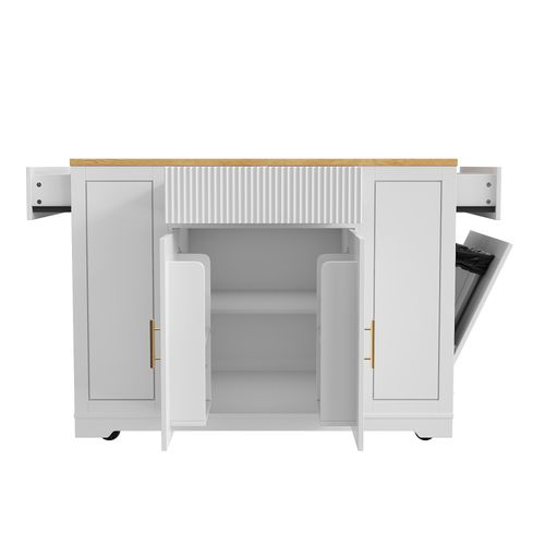 Îlot De Cuisine Avec Rangement-armoire De Cuisine à Roulettes-poubelle Intégrée-chariot-blanc