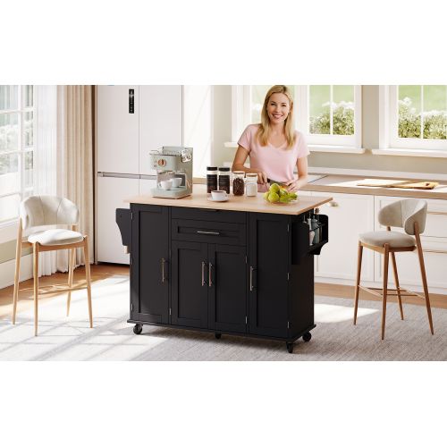 Îlot De Cuisine sur Roulettes-Meuble de Cuisine-Buffet De Cuisine-Desserte-Noir