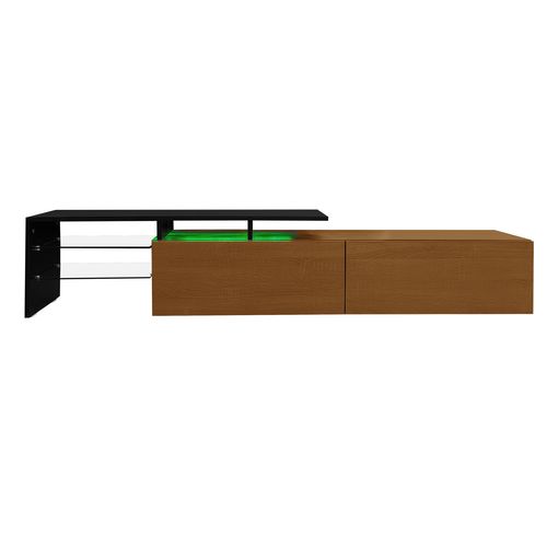 Meuble TV 170cm -espace De Rangement-aspect Bois-étagères En Verre-éclairage LED-bois
