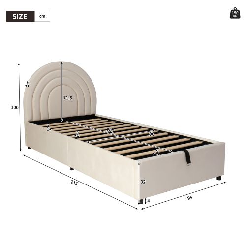 Lit Enfant Rembourré 90x200 Cm En Velours - Beige