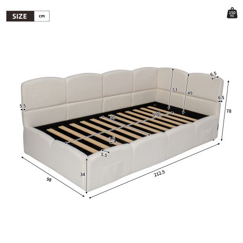 Lit Enfant 90x200 Cm Avec Coffre - En Velours - Beige