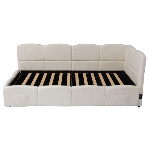 Lit Enfant 90x200 Cm Avec Coffre - En Velours - Beige