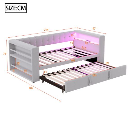 Lit Rembourré 90/180×190 Cm-avec Éclairage LED-prises De Courant-gris Clair