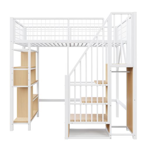 Lit Mezzanine 90x200 Cm-lit En Métal Avec Rangements-lit Enfant-blanc