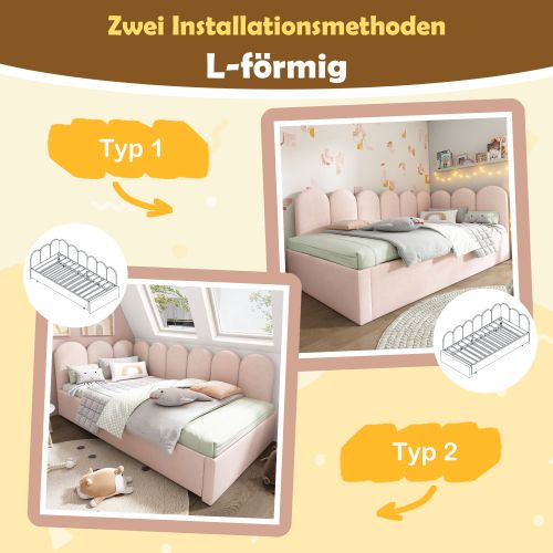 Lit Rembourré 90x200 Cm-lit Gigogne 90x190cm-lit Enfant Avec Sommier à Lattes-velours-rose