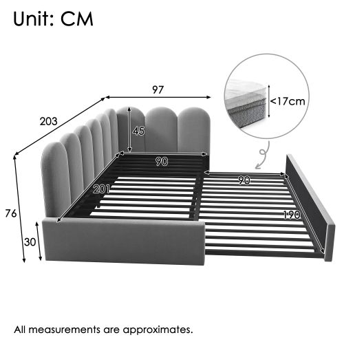 Lit Rembourré 90x200 Cm-lit Gigogne 90x190cm-lit Enfant Avec Sommier à Lattes-velours-gris