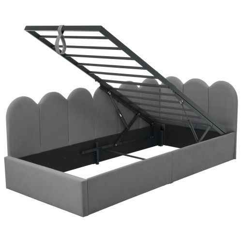 Lit Rembourré 90x190 Cm-canapé-lit-rangement Hydraulique-velours-gris