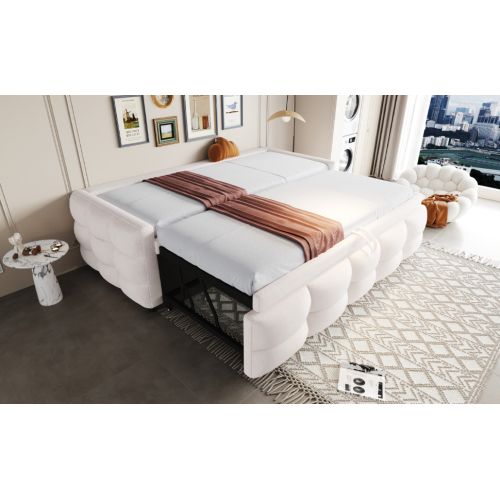 Lit Rembourré-canapé-lit Gigogne 90/180*190cm-tissu Velours Teddy-lit Multifonction-beige