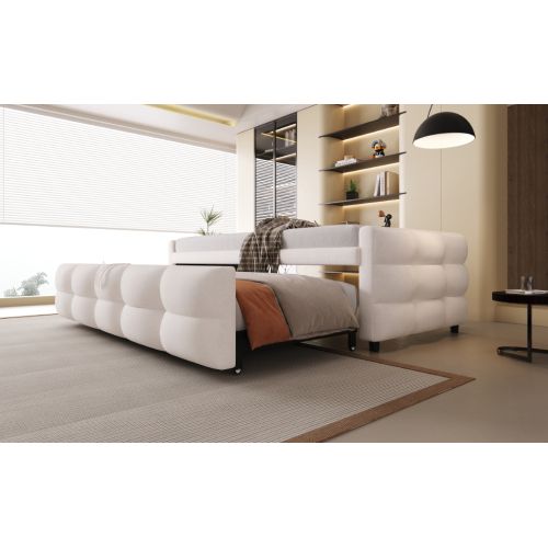 Lit Rembourré-canapé-lit Gigogne 90/180*190cm-tissu Velours Teddy-lit Multifonction-beige