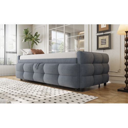 lit Gigogne 90/180x190cm-tissu Velours Teddy-gris