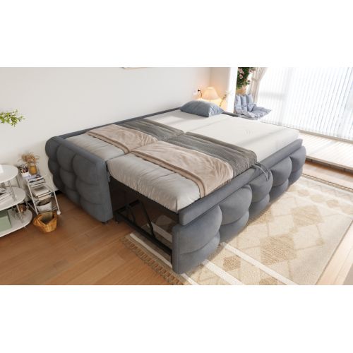 lit Gigogne 90/180x190cm-tissu Velours Teddy-gris